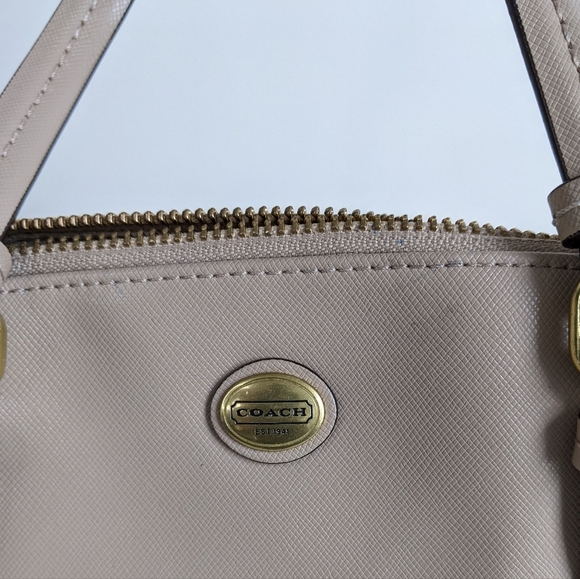 Coach Genuine Leather Cora Dome Satchel Top Handle Zippered Taupe Beige - Picture 9 of 15